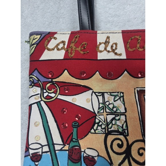 Y2K Paris Cafe Tote Bag Novelty Eiffel Tower Print Rhinestone Sequin Purse - Picture 4 of 15
